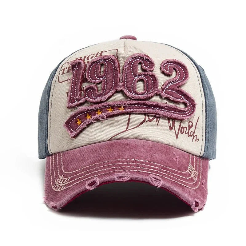 1962 Embroidery Vintage Washed Cotton Baseball Cap | Unisex Adjustable Snapback Hat