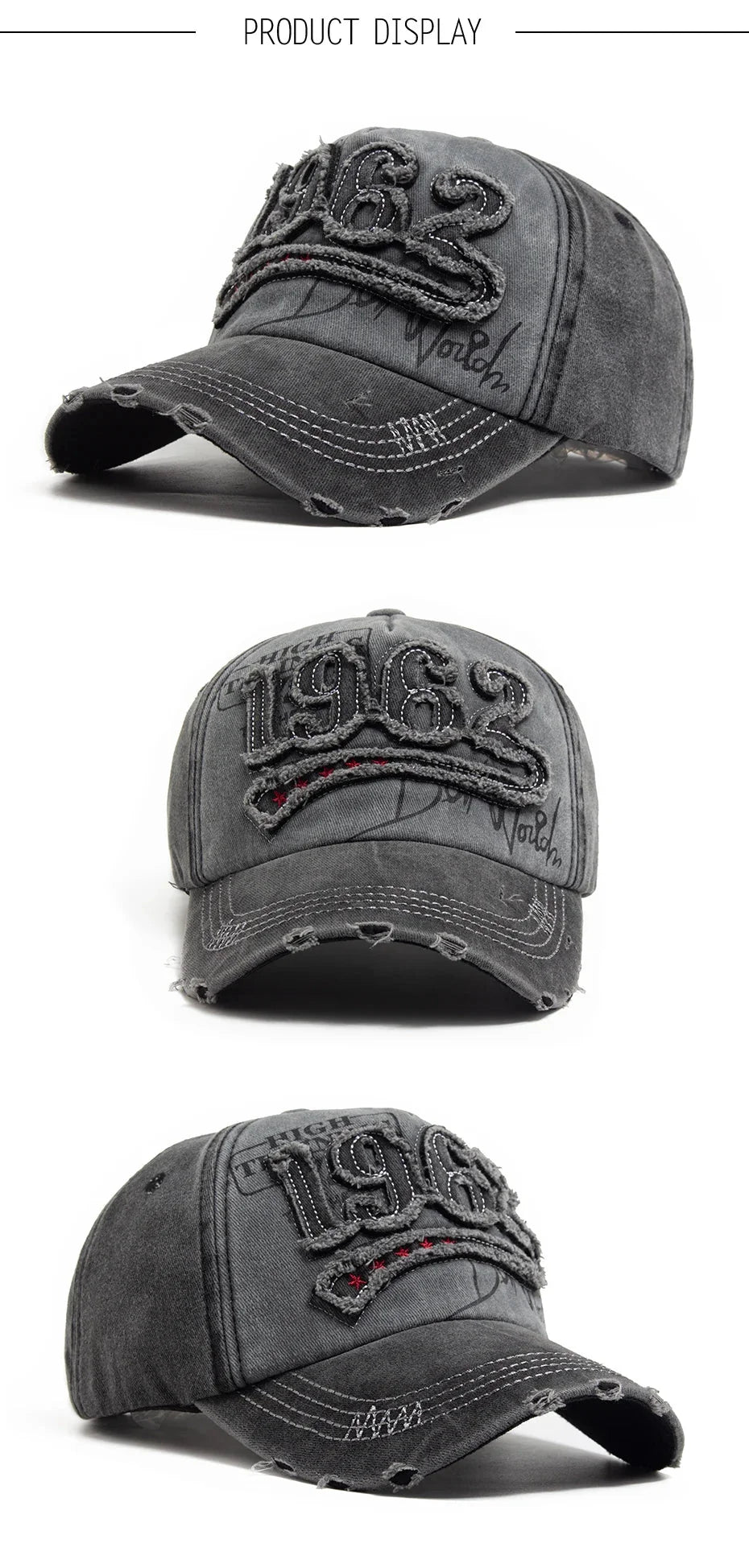 1962 Embroidery Vintage Washed Cotton Baseball Cap | Unisex Adjustable Snapback Hat