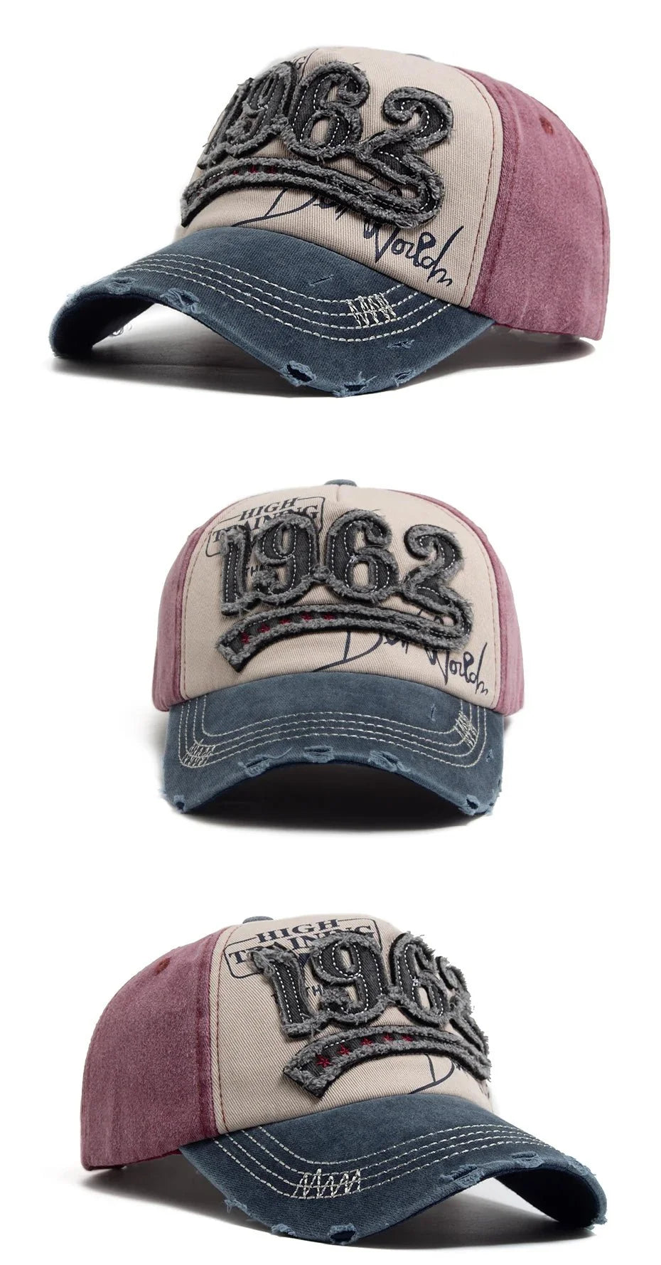 1962 Embroidery Vintage Washed Cotton Baseball Cap | Unisex Adjustable Snapback Hat