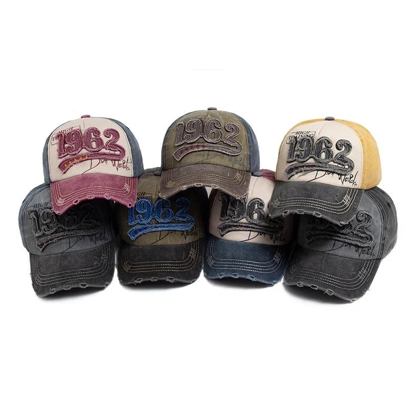 1962 Embroidery Vintage Washed Cotton Baseball Cap | Unisex Adjustable Snapback Hat