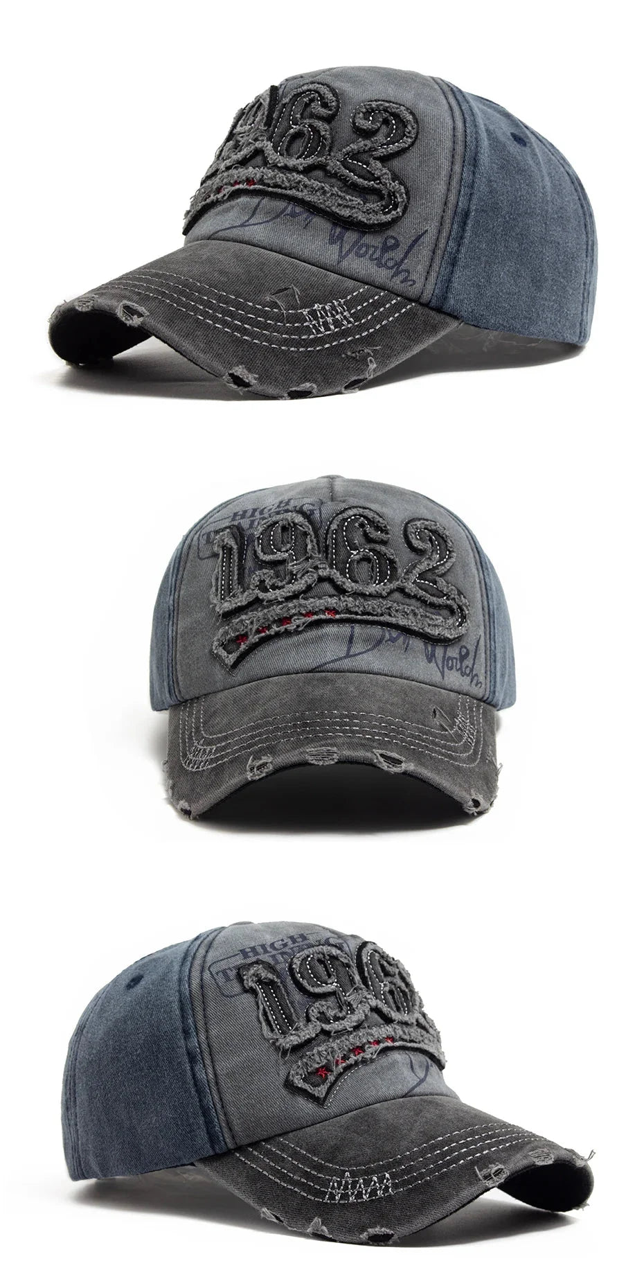 1962 Embroidery Vintage Washed Cotton Baseball Cap | Unisex Adjustable Snapback Hat