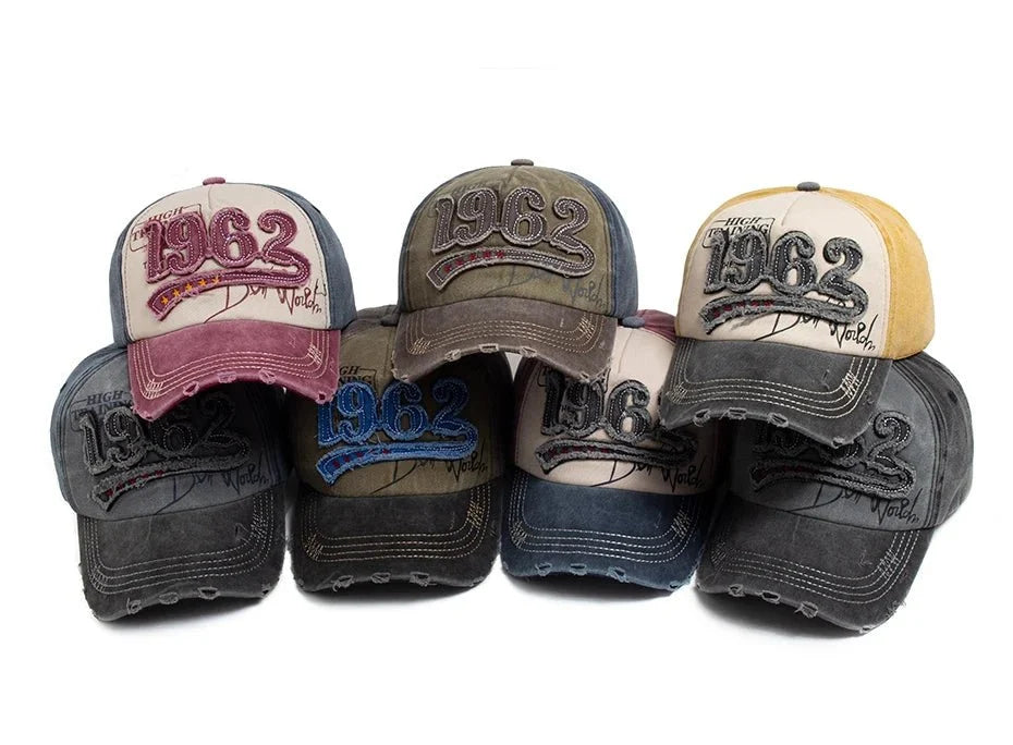 1962 Embroidery Vintage Washed Cotton Baseball Cap | Unisex Adjustable Snapback Hat