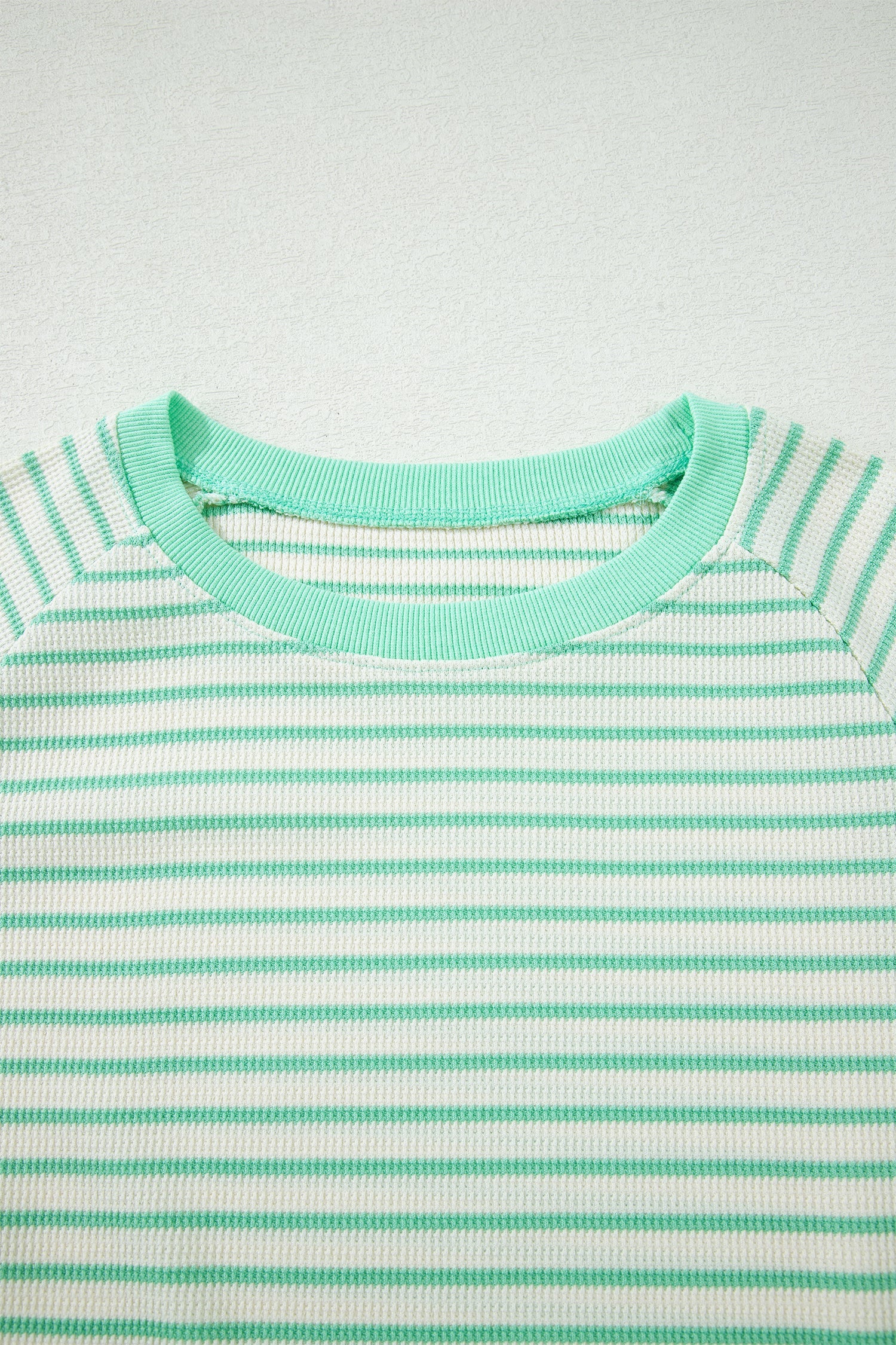 Green Stripe Colorblock Trim Round Neck Short Sleeve Tee
