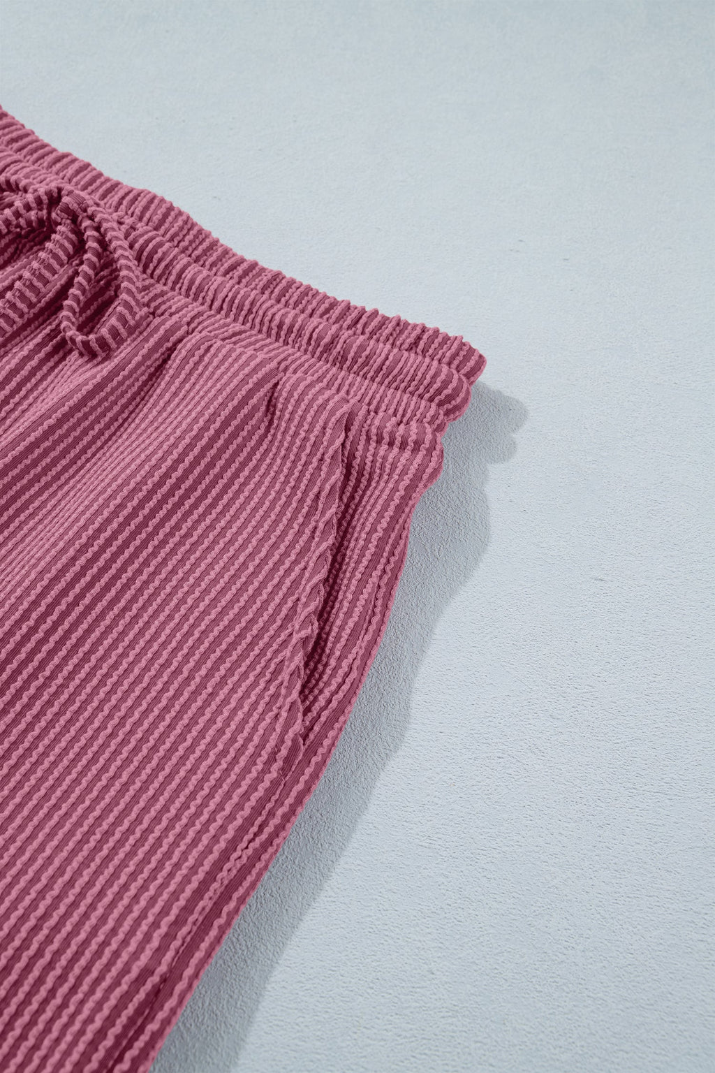 Pitaya Pink Twisted Ribbed Loose Tee Drawstring Elastic Waist 2pcs Short Set