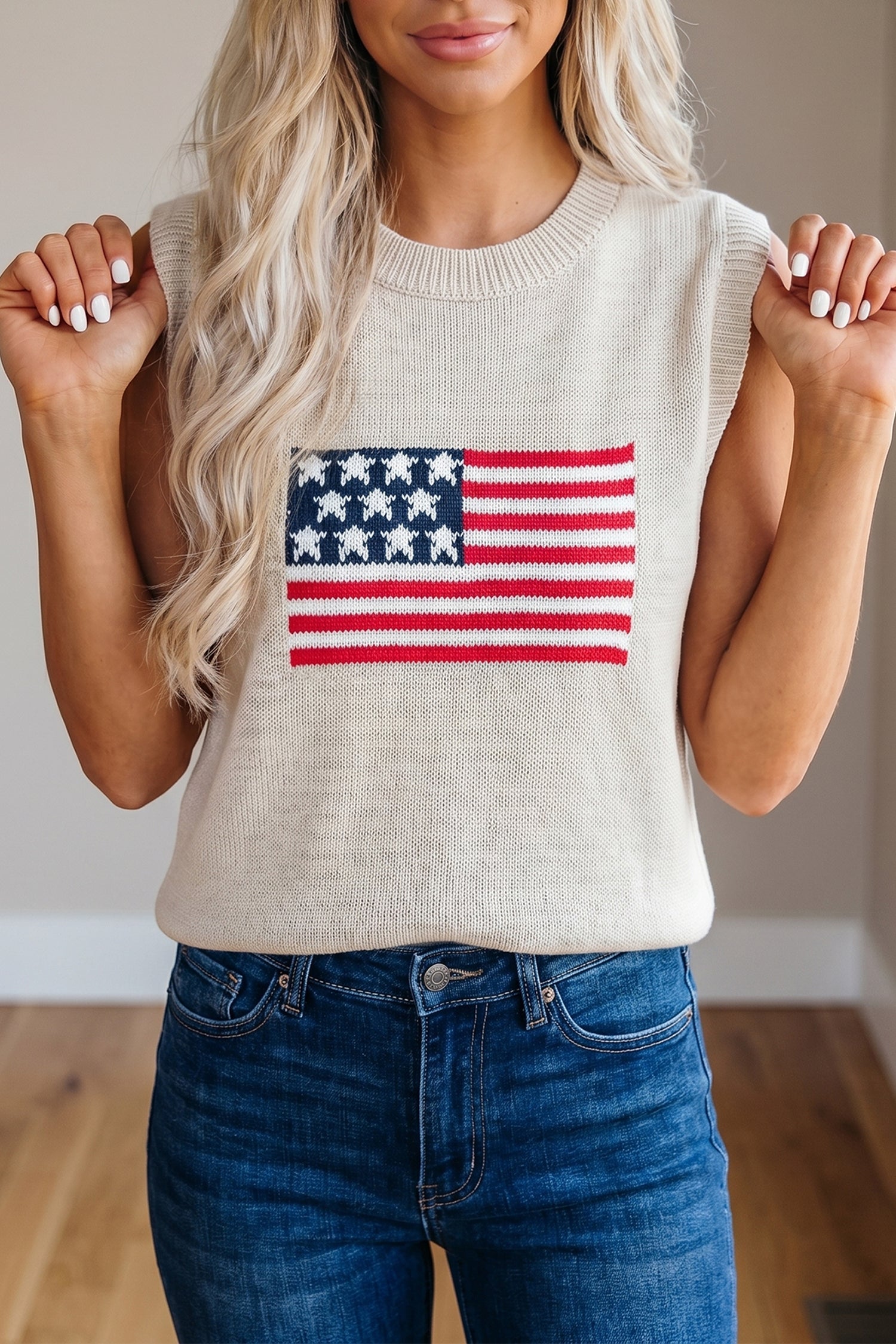 Parchment American Flag Sleeveless Sweater