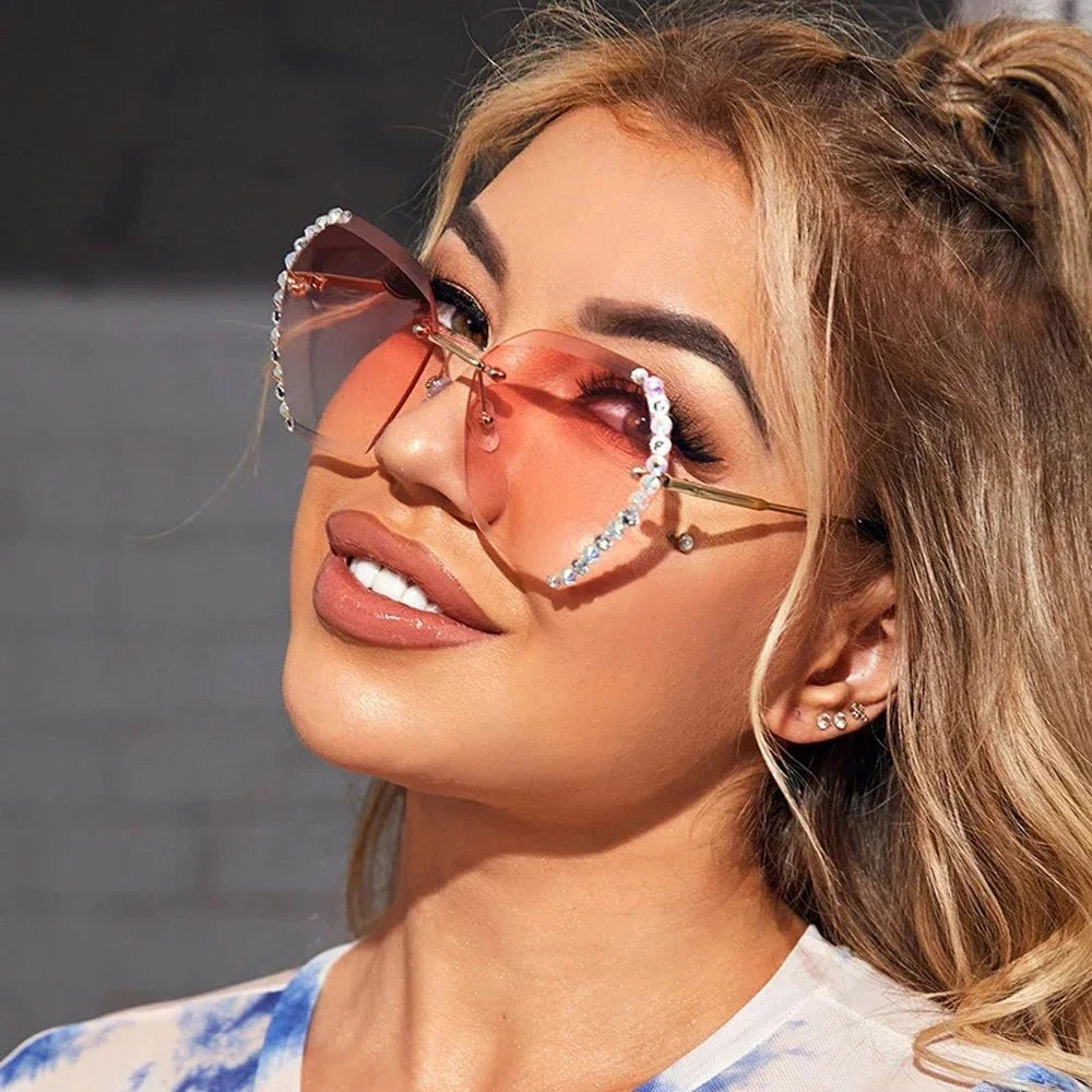 Vintage Oversized Rimless Sunglasses | Lightweight UV Protection Eyewear