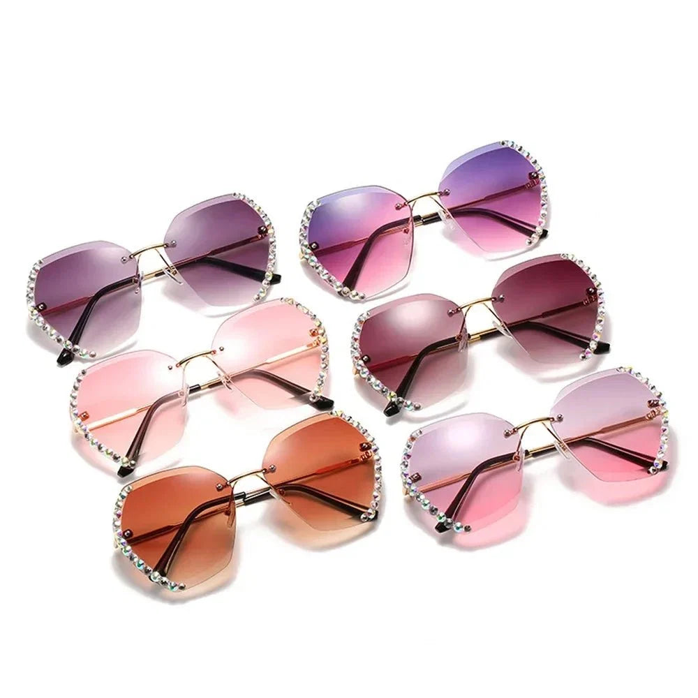 Vintage Oversized Rimless Sunglasses | Lightweight UV Protection Eyewear