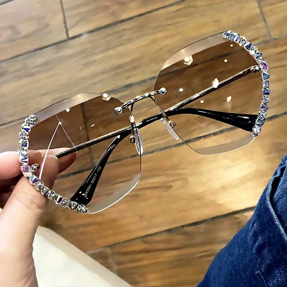 Vintage Oversized Rimless Sunglasses | Lightweight UV Protection Eyewear