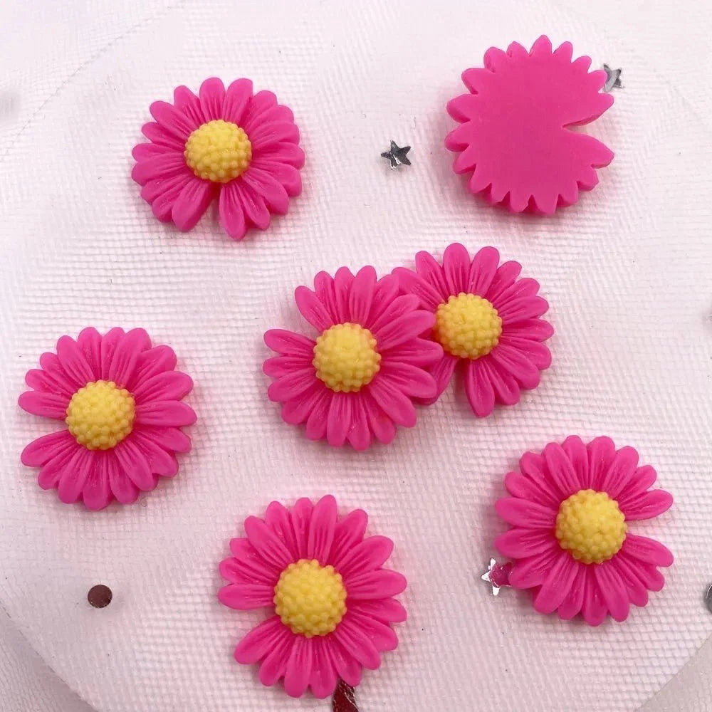 20pcs Resin Daisy Flower Flatback Cabochons | 20mm Pastoral Style DIY Craft Embellishments