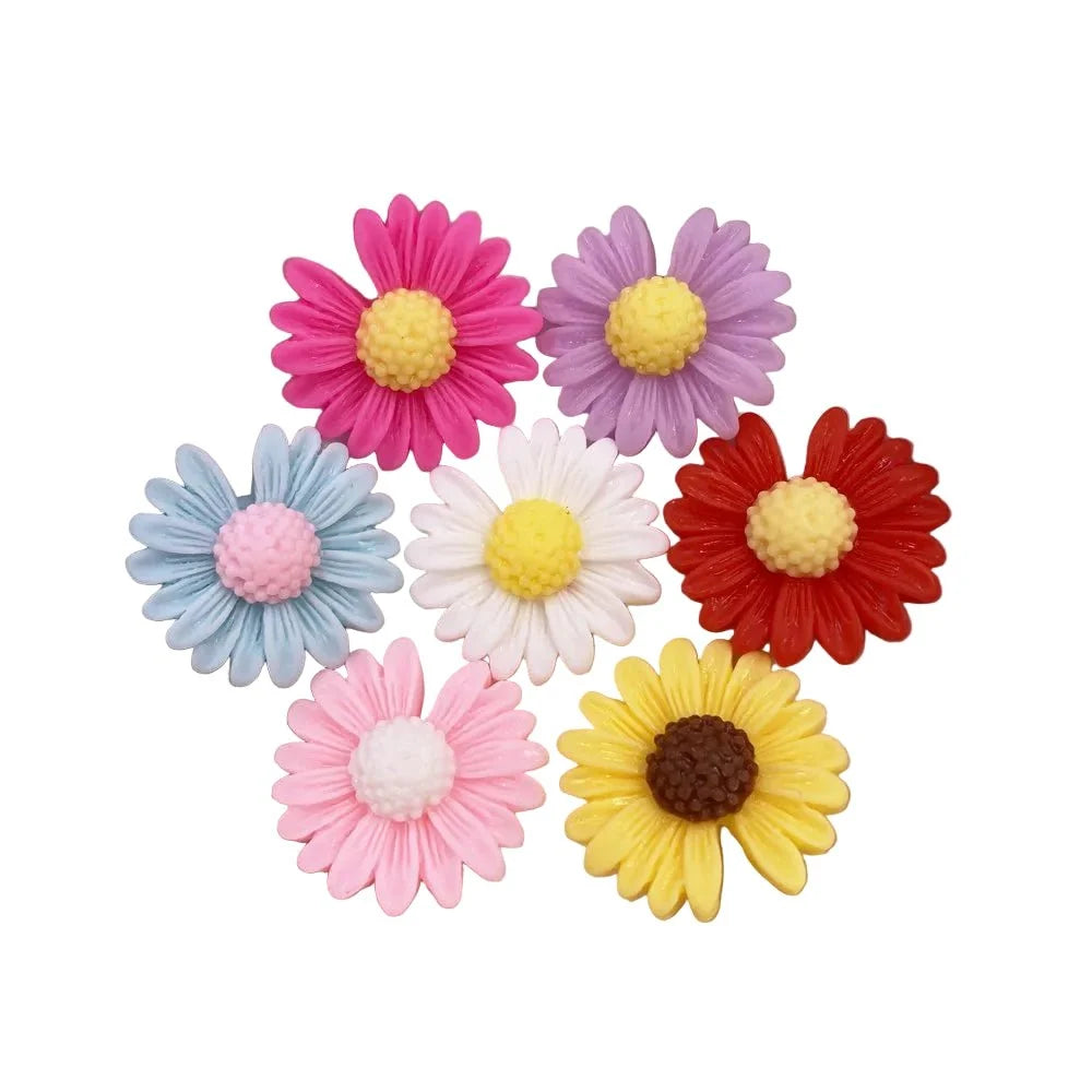 20pcs Resin Daisy Flower Flatback Cabochons | 20mm Pastoral Style DIY Craft Embellishments