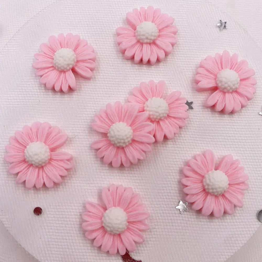 20pcs Resin Daisy Flower Flatback Cabochons | 20mm Pastoral Style DIY Craft Embellishments
