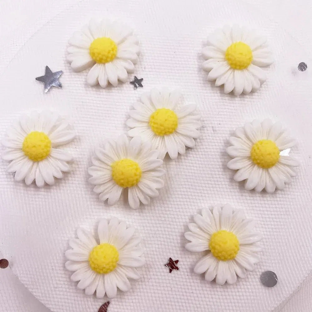 20pcs Resin Daisy Flower Flatback Cabochons | 20mm Pastoral Style DIY Craft Embellishments