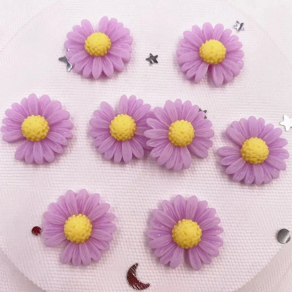 20pcs Resin Daisy Flower Flatback Cabochons | 20mm Pastoral Style DIY Craft Embellishments