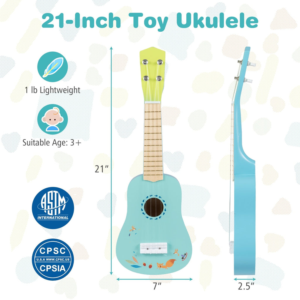 21 Inch Ukulele Guitar for Kids with Basswood Body for 3+ Years Old