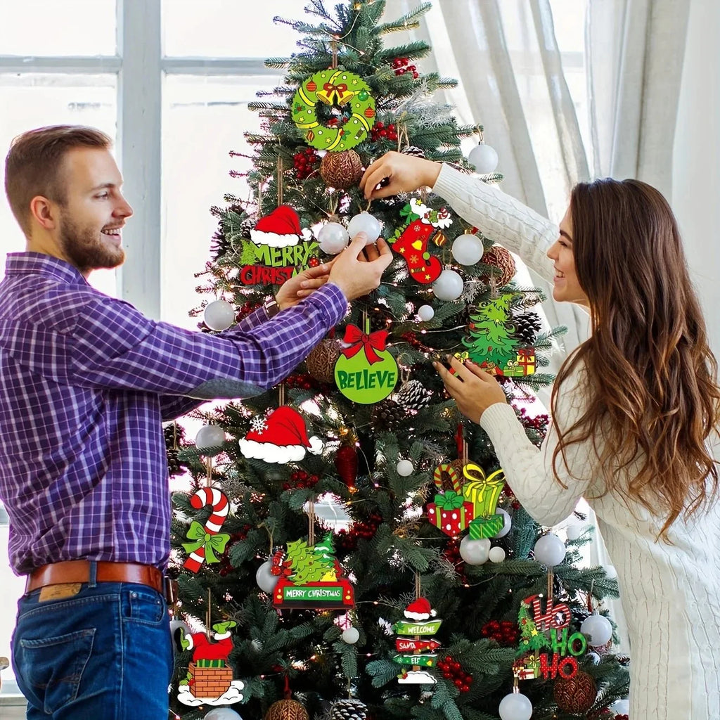 24-Piece Christmas Ornaments Set | Lime Green and Red Hanging Decorations