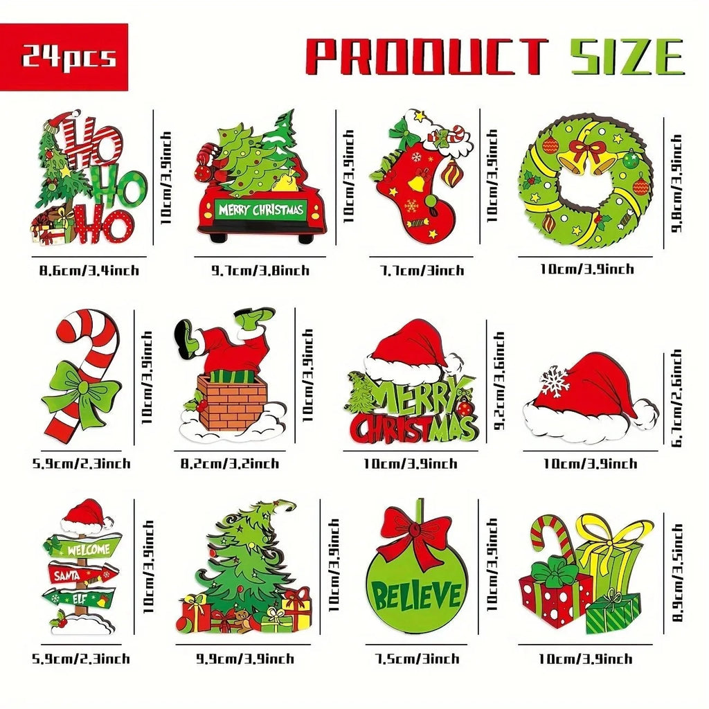 24-Piece Christmas Ornaments Set | Lime Green and Red Hanging Decorations