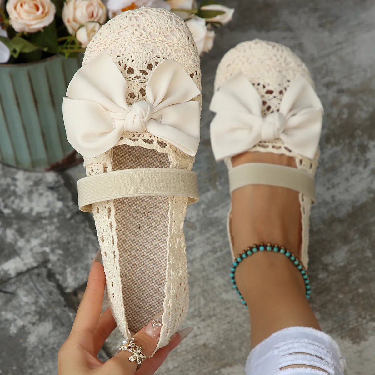 Bow Round Toe Flat Slip-Ons