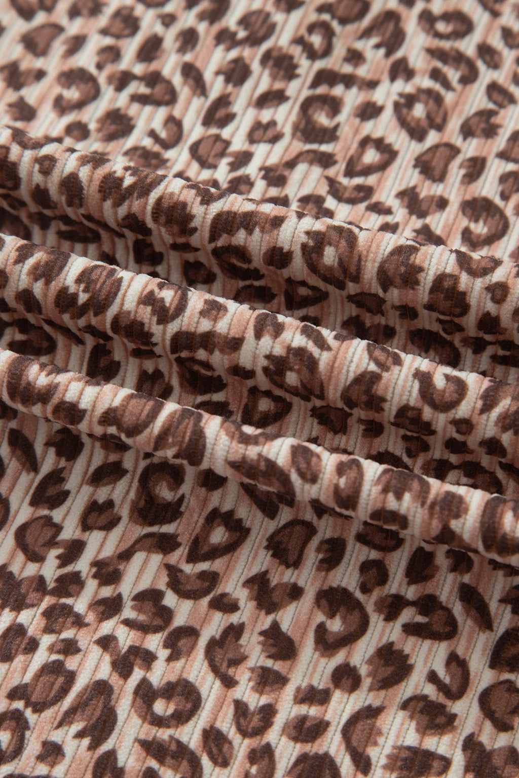 Brown Leopard Print Ribbed Patchwork Half Button Loose Tee Elastic Waist Short 2pcs Set