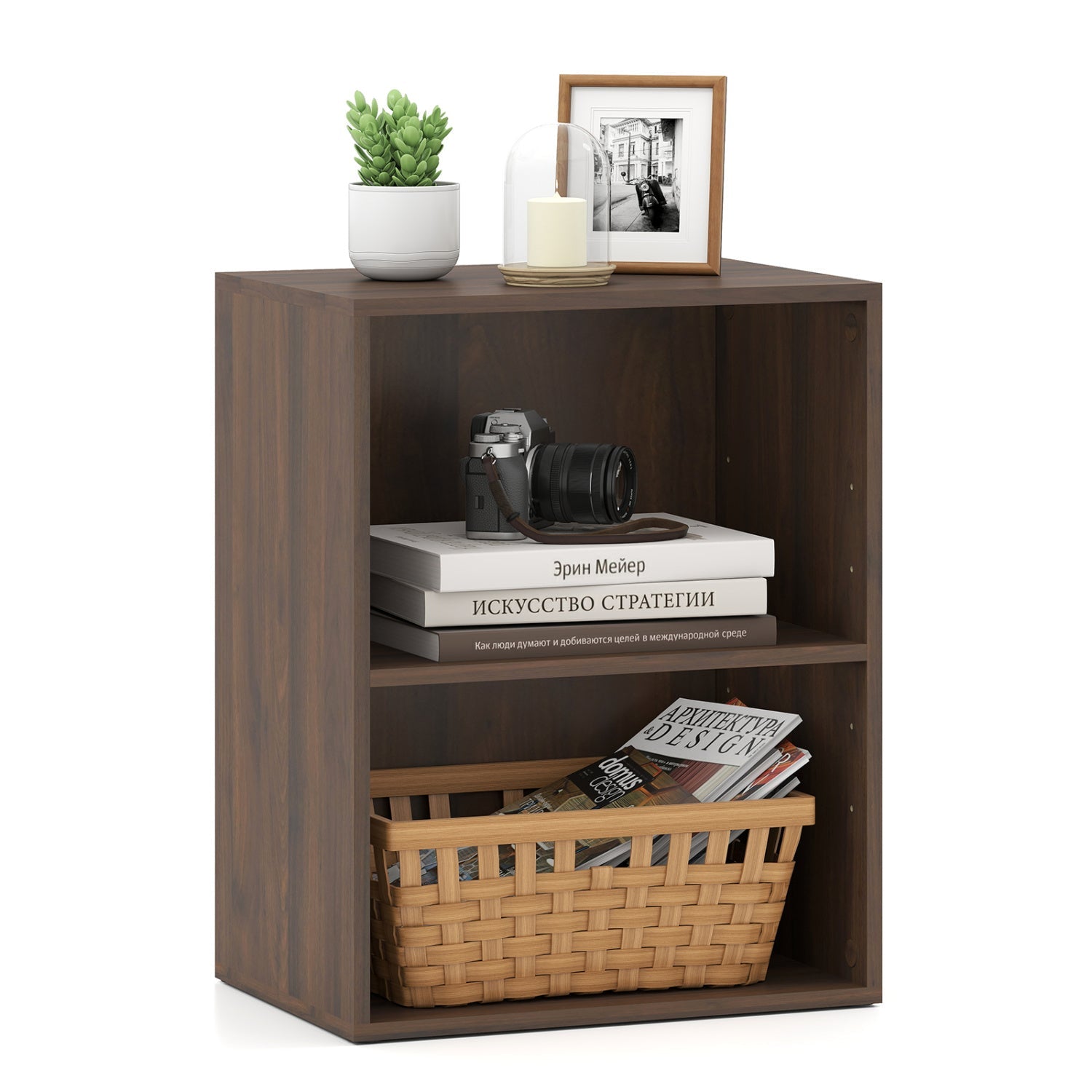 2-Cube Bookshelf with Adjustable Shelf - Dark Walnut