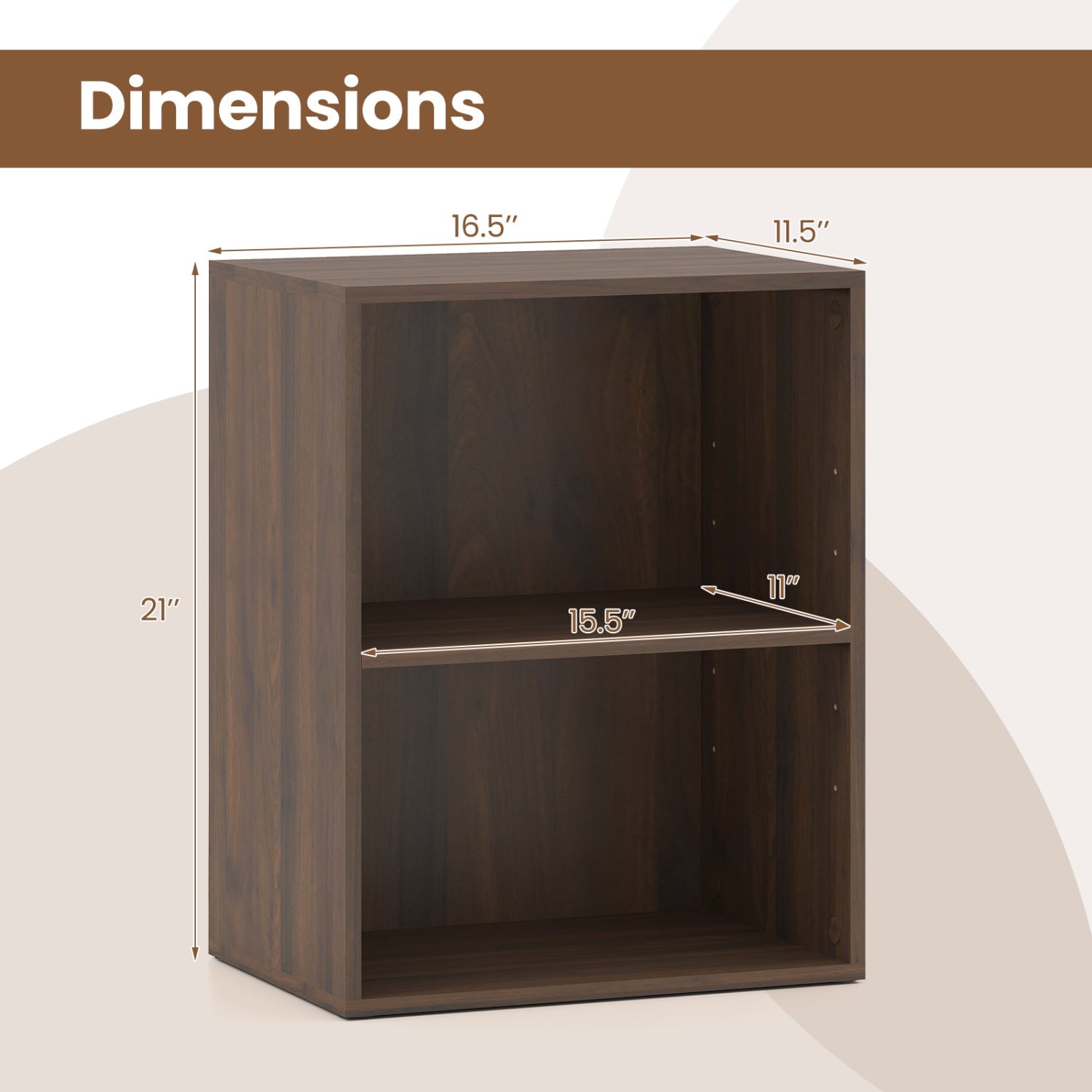 2-Cube Bookshelf with Adjustable Shelf - Dark Walnut