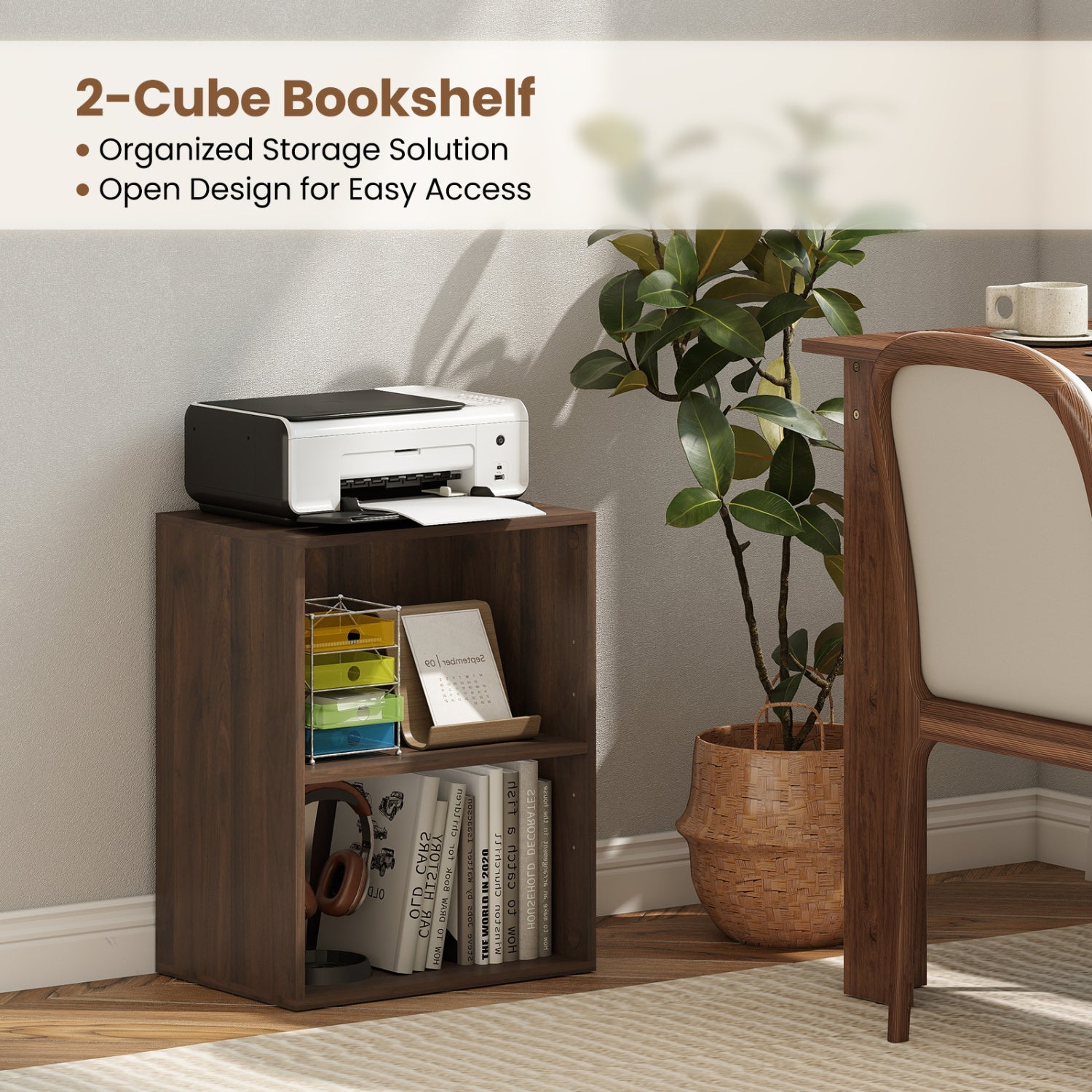 2-Cube Bookshelf with Adjustable Shelf - Dark Walnut