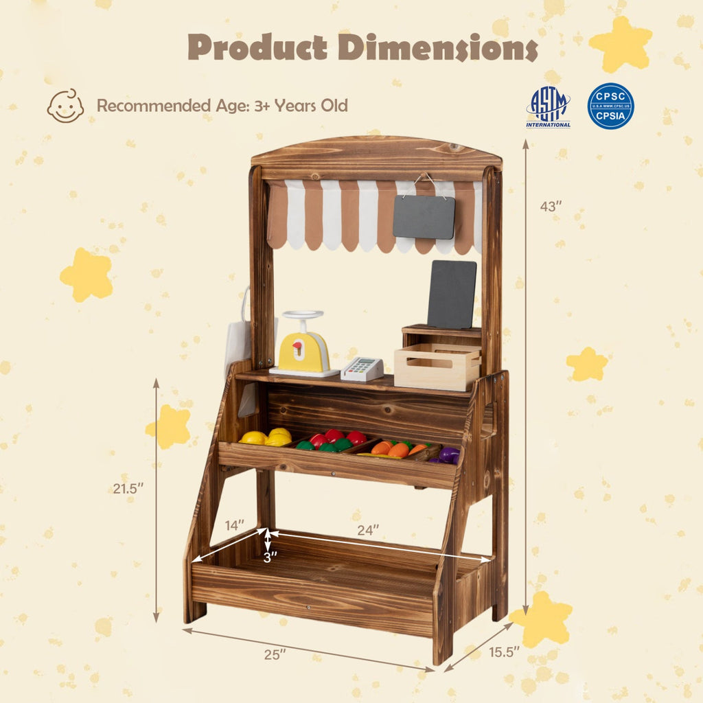 2-in-1 Wooden Mud Kitchen & Market Stand with Planter Box
