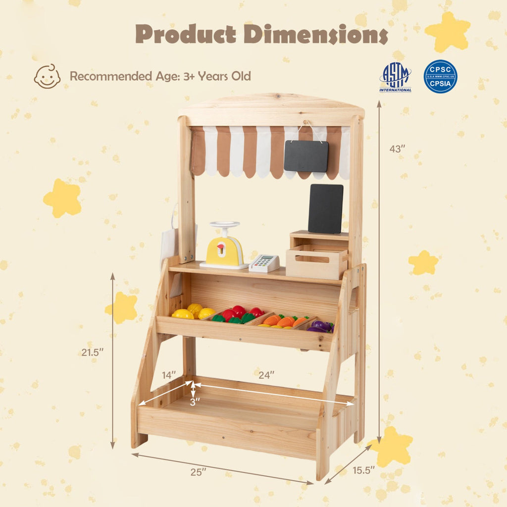 2-in-1 Wooden Mud Kitchen & Market Stand with Planter Box