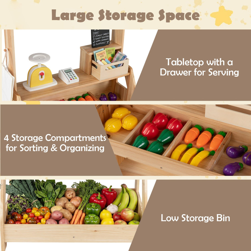 2-in-1 Wooden Mud Kitchen & Market Stand with Planter Box