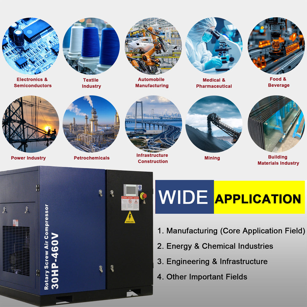 123CFM Rotary Screw Air Compressor, 30HP, 125PSI, 460V 3PHASE 60HZ