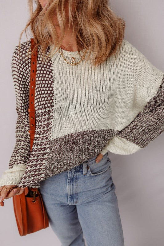 Colorblock Tie-Back Drop Shoulder Sweater