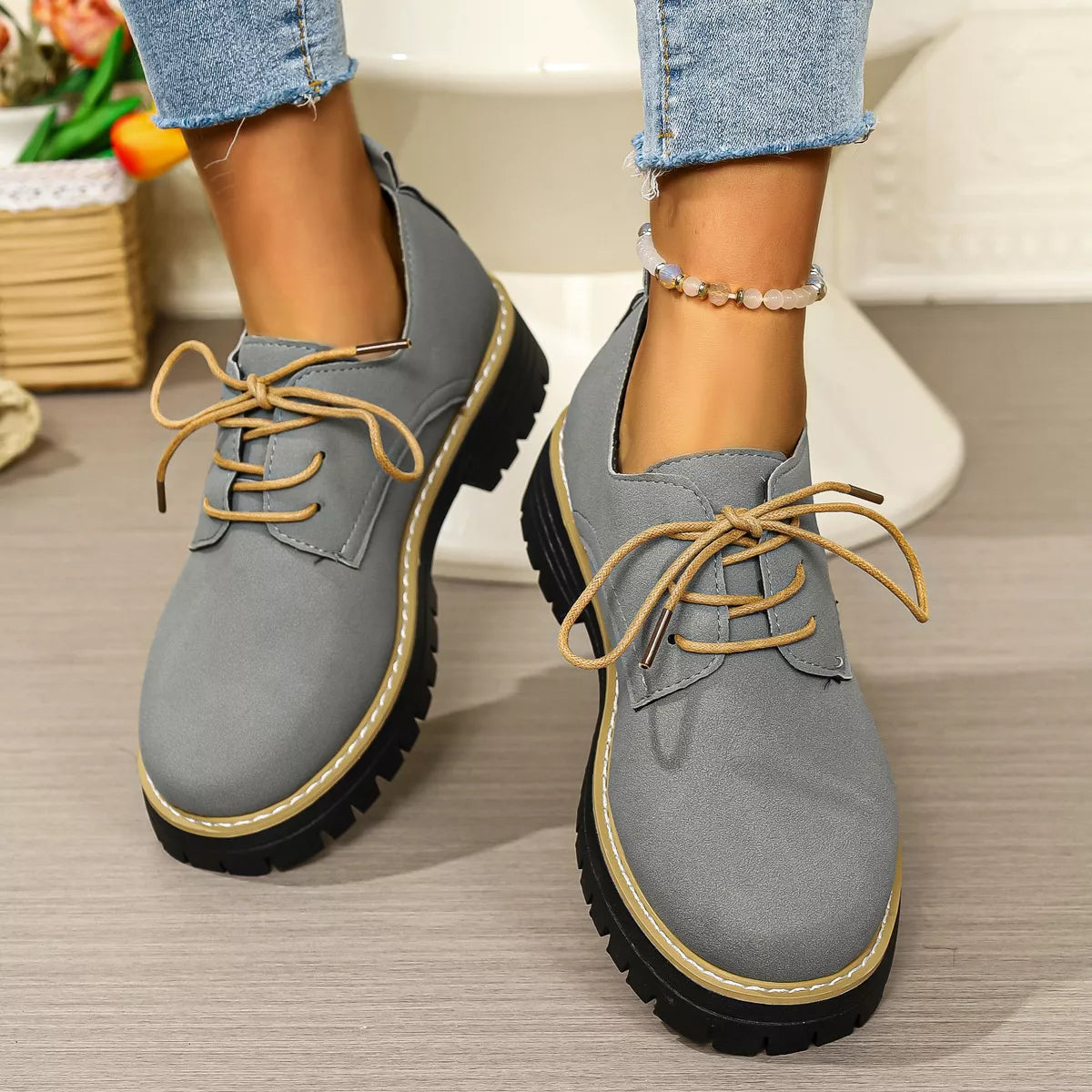 Round Toe Lace-Up Loafers
