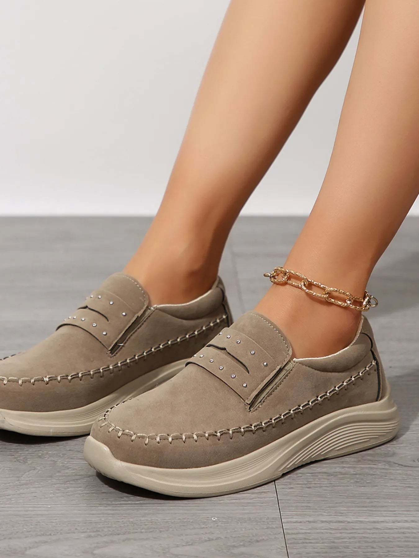 Studded Round Toe Platform Slip-Ons