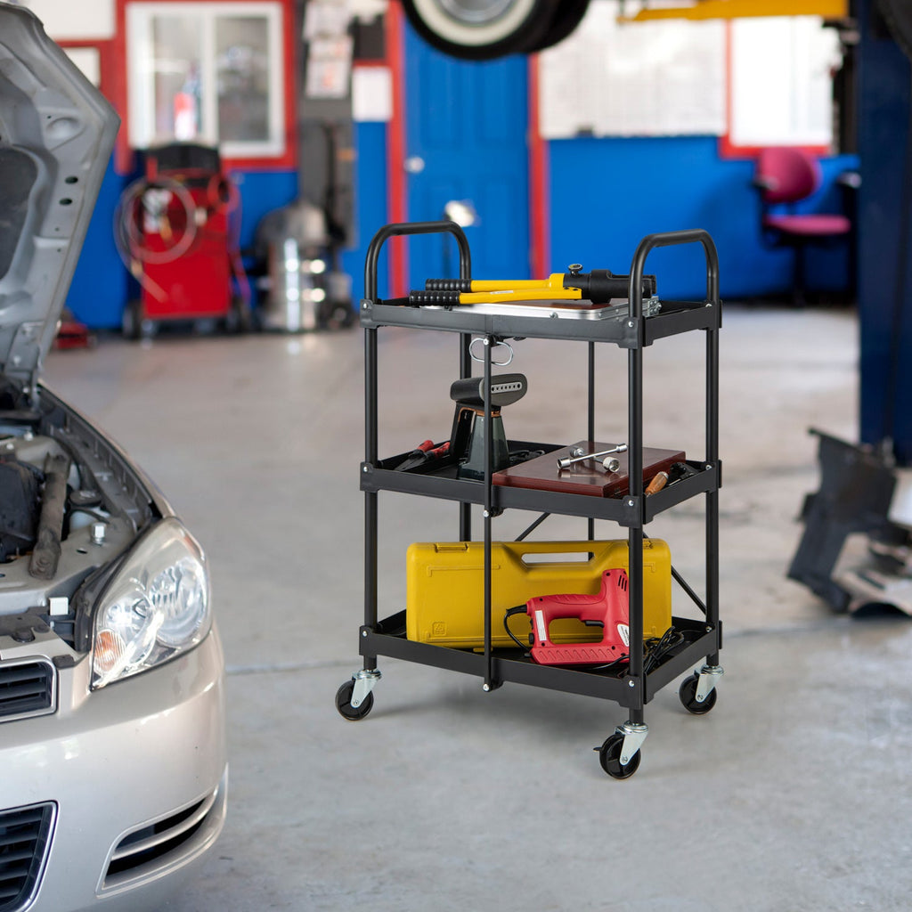 3-Tier Folding Utility Cart with Wheels - Heavy Duty