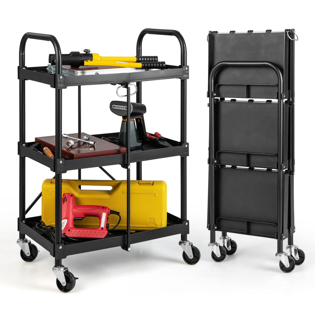3-Tier Folding Utility Cart with Wheels - Heavy Duty