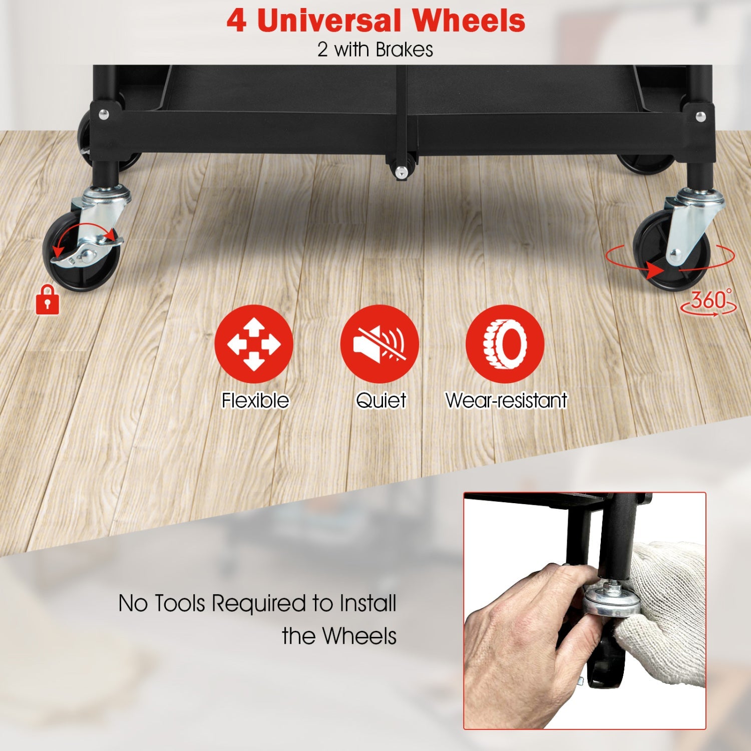 3-Tier Folding Utility Cart with Wheels - Heavy Duty