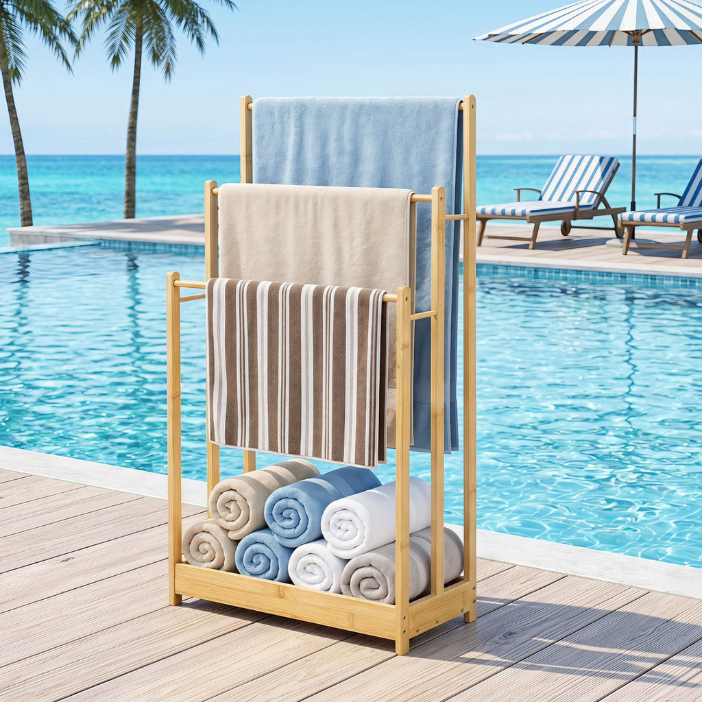 3-Tier Bamboo Towel Rack with Storage Shelf