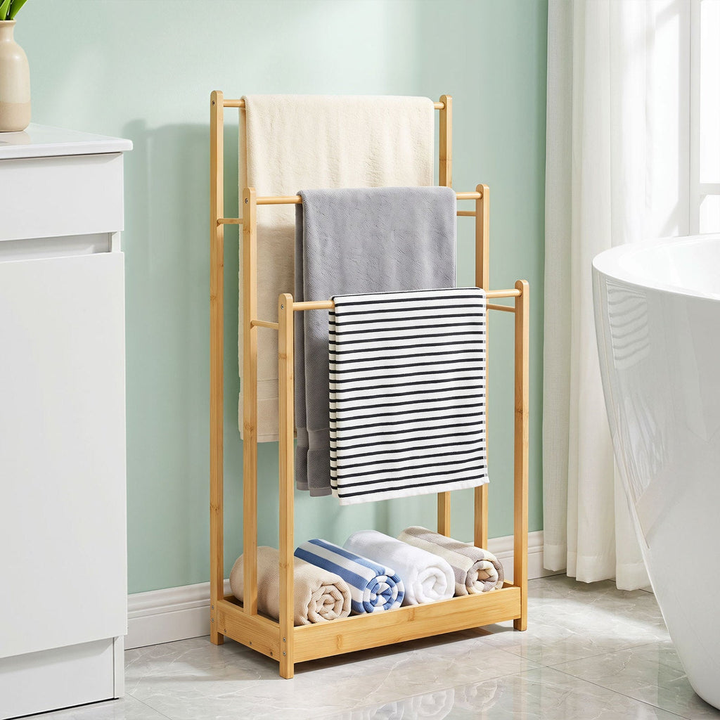 3-Tier Bamboo Towel Rack with Storage Shelf
