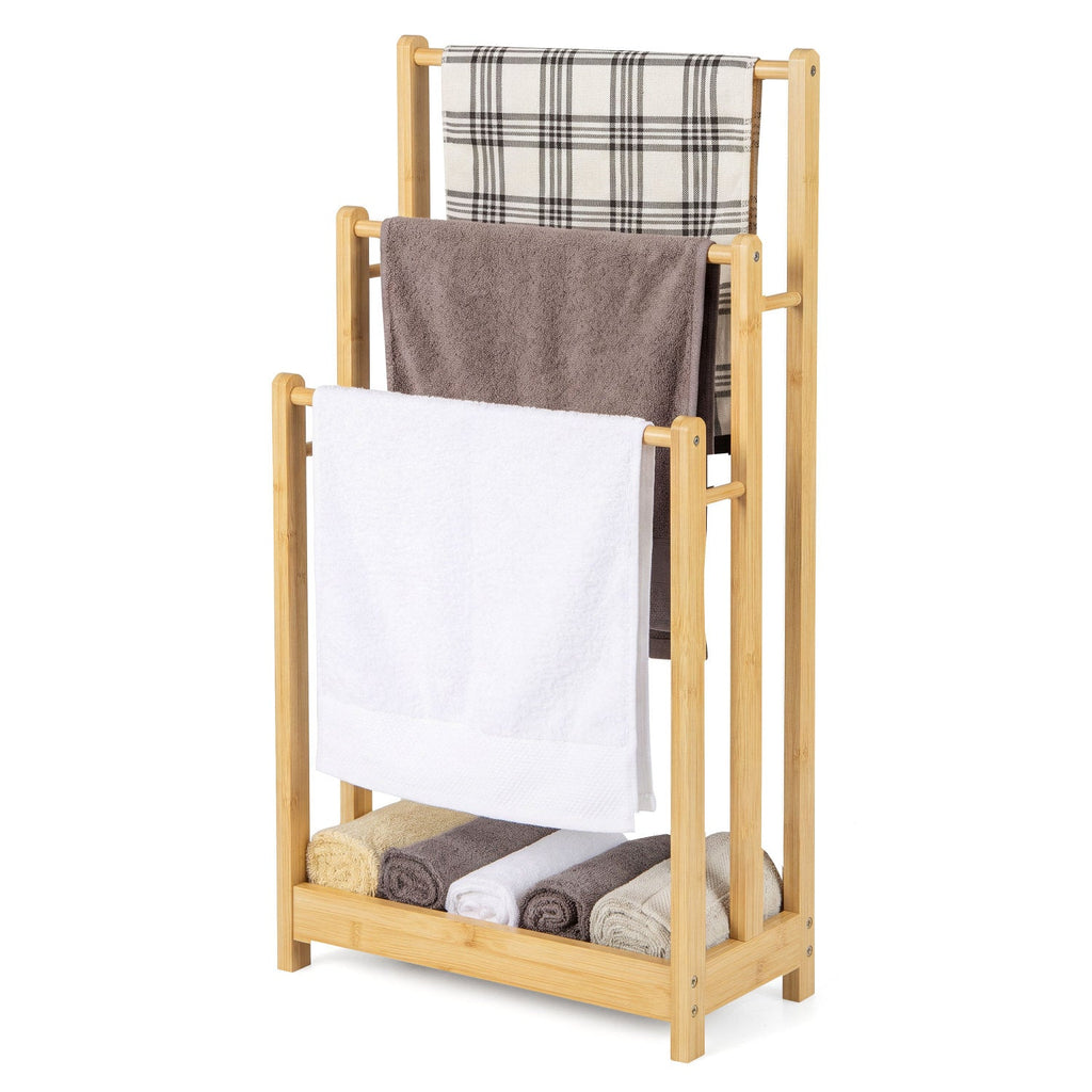 3-Tier Bamboo Towel Rack with Storage Shelf