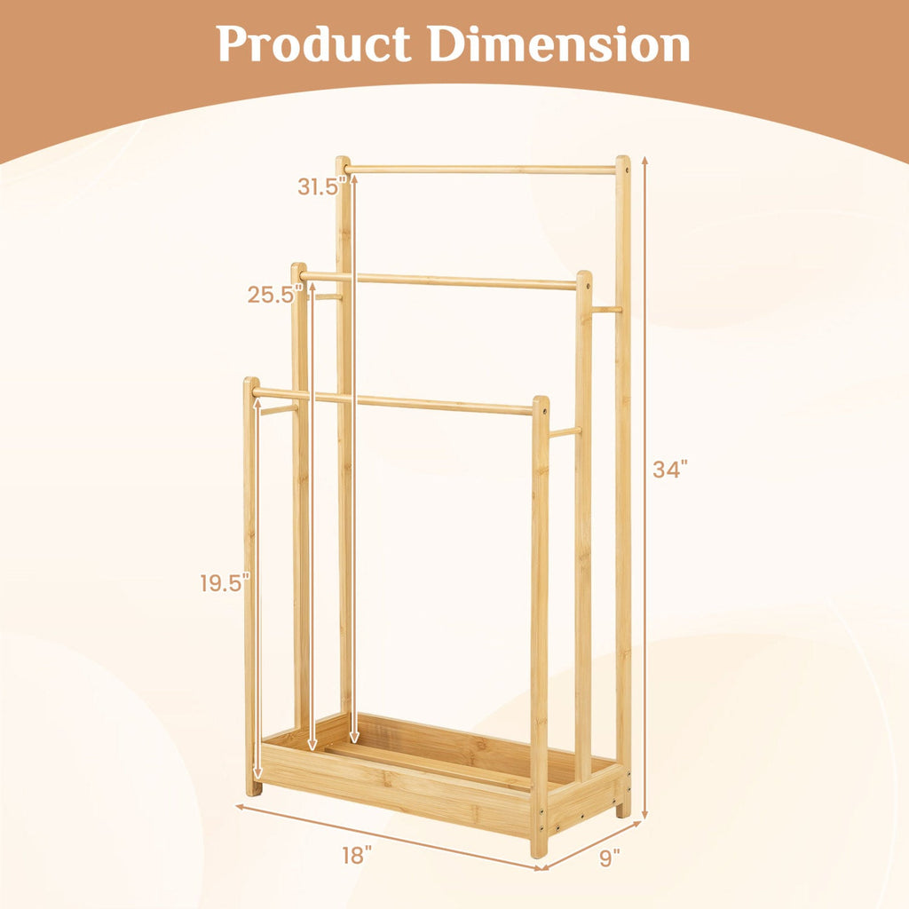 3-Tier Bamboo Towel Rack with Storage Shelf