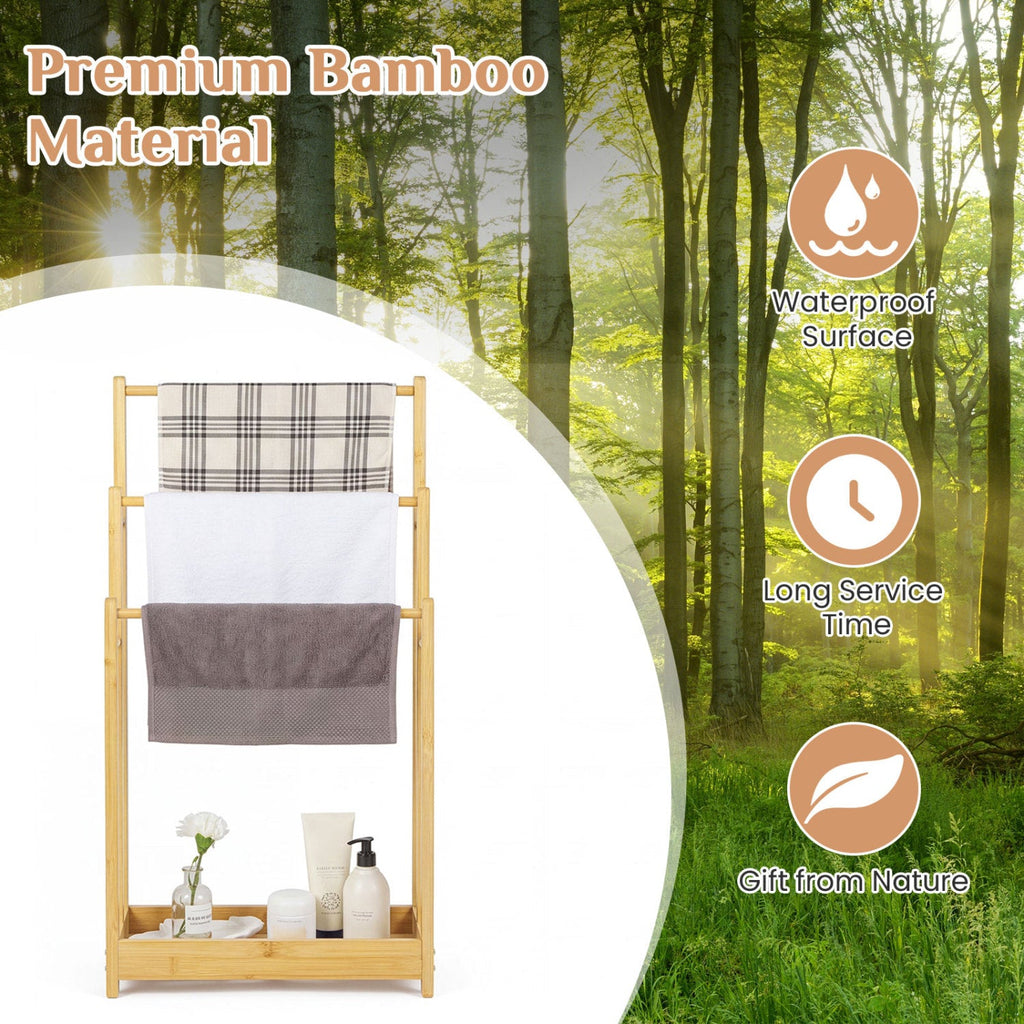 3-Tier Bamboo Towel Rack with Storage Shelf