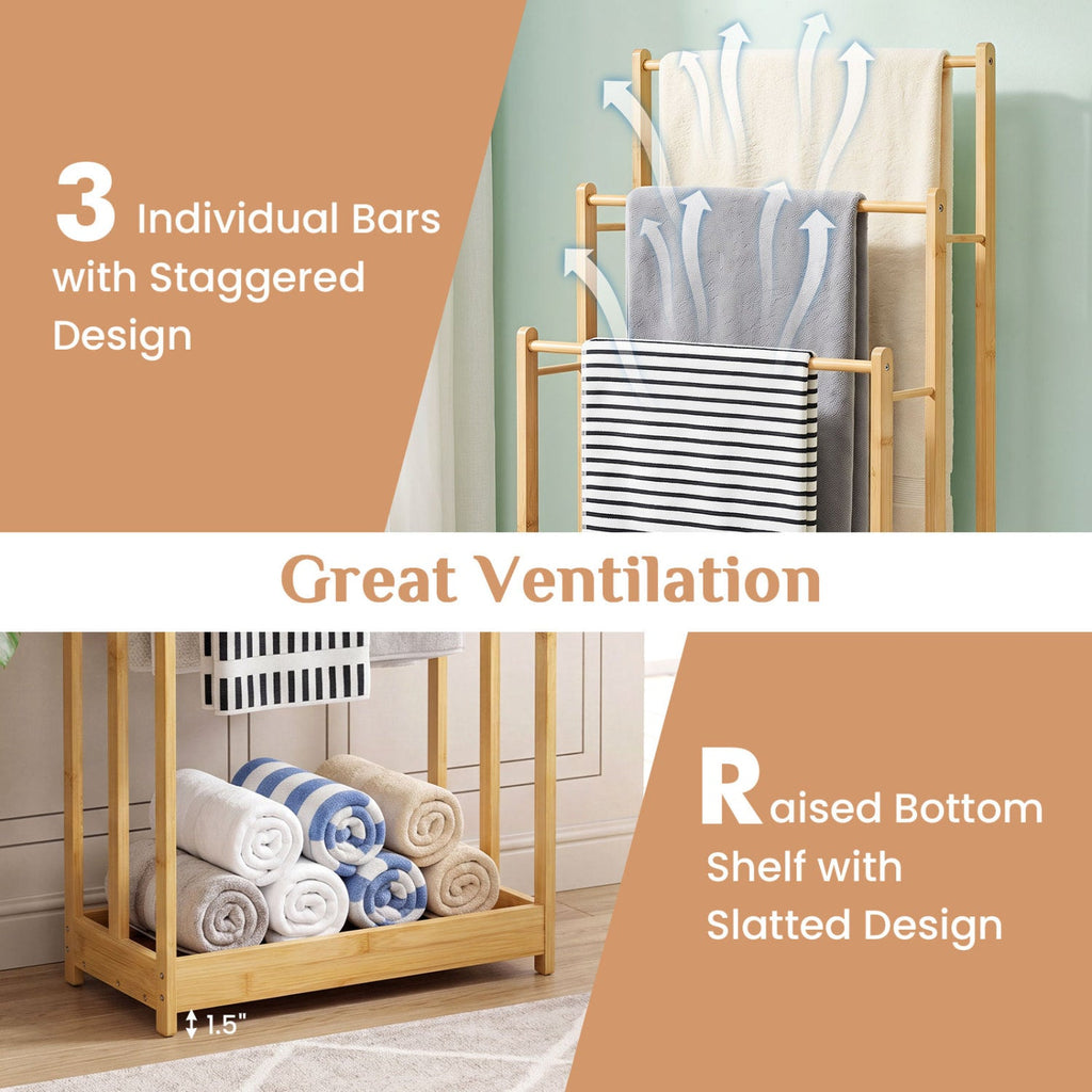 3-Tier Bamboo Towel Rack with Storage Shelf