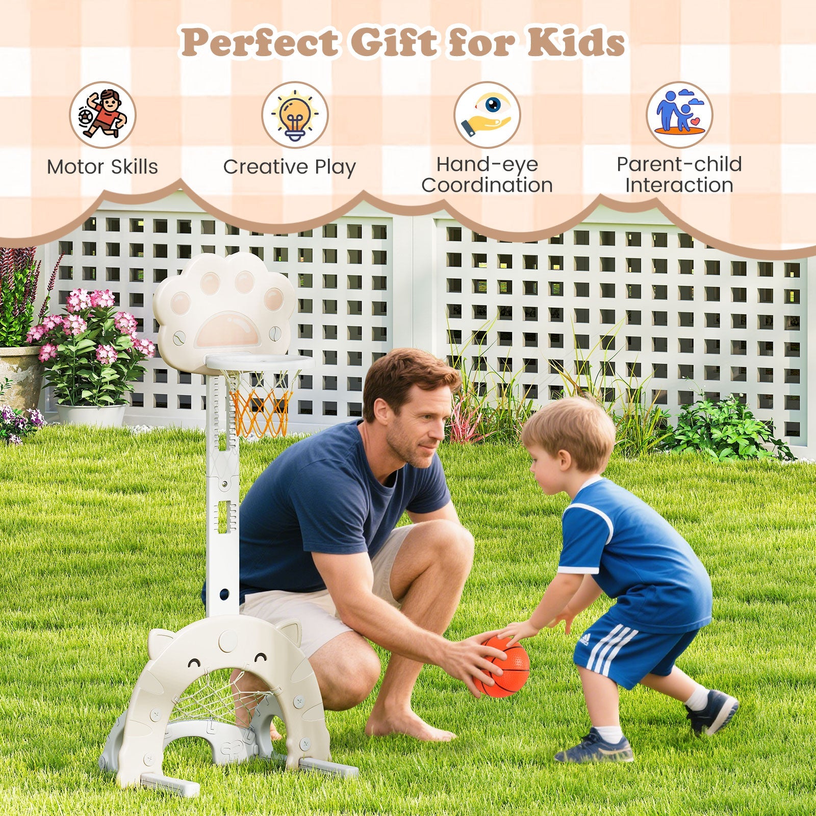 3 in 1 Kids Basketball Hoop with Basketball and Foldable Rim