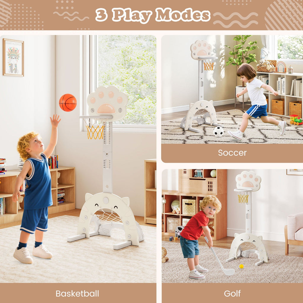 3 in 1 Kids Basketball Hoop with Basketball and Foldable Rim