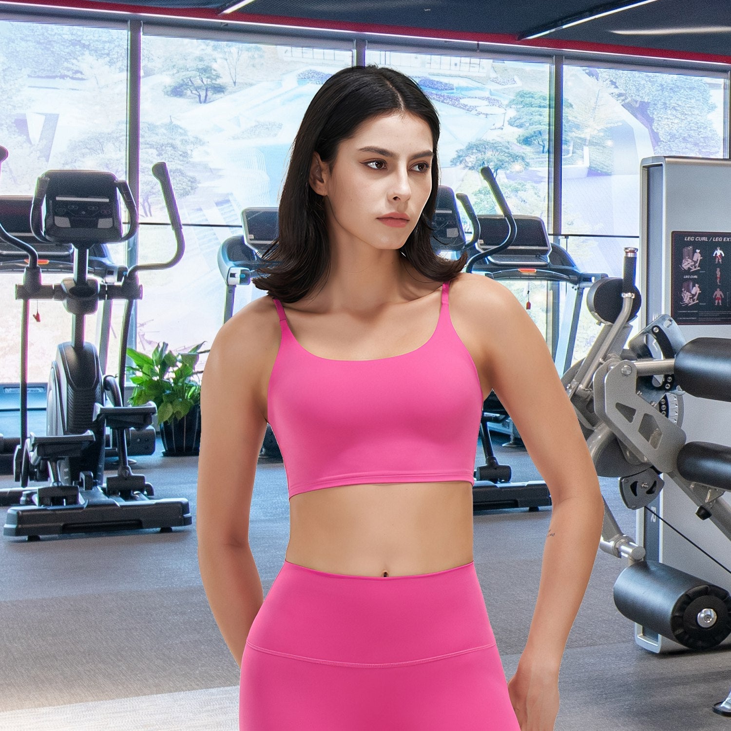 Women Strap Sport Bras Padded Strappy Crop Square Neck Low Impact Bras Sexy Fitness Tank Tops with Removable Pads Flat Straps for Gym Yoga Workout Run