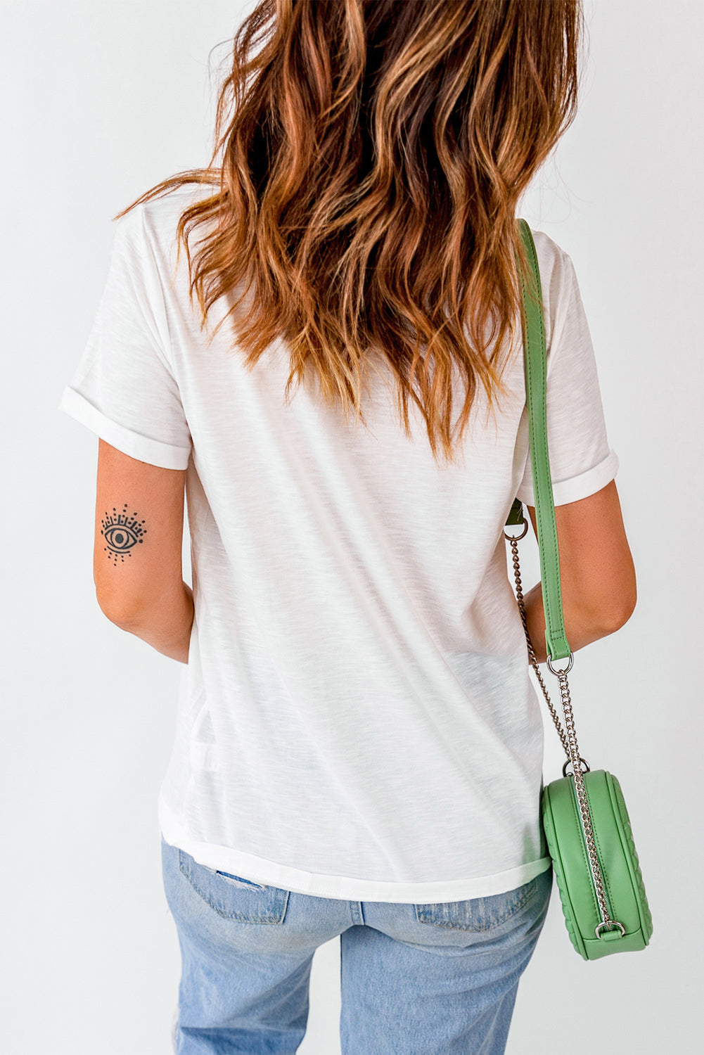 White St Patrick Shamrock Bowknot Printed Crewneck Tee