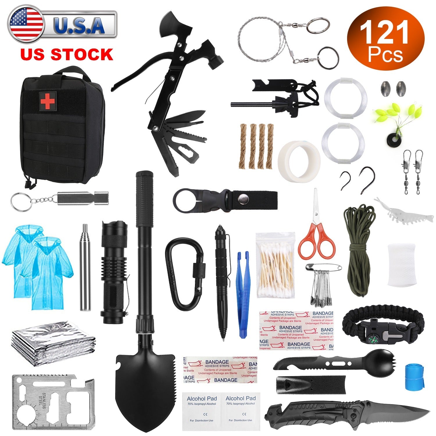 121Pcs Survival Kit for Outdoor Adventure and Emergency Gear