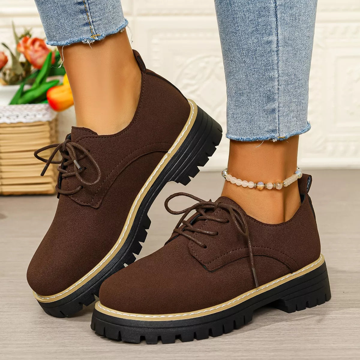 Round Toe Lace-Up Loafers