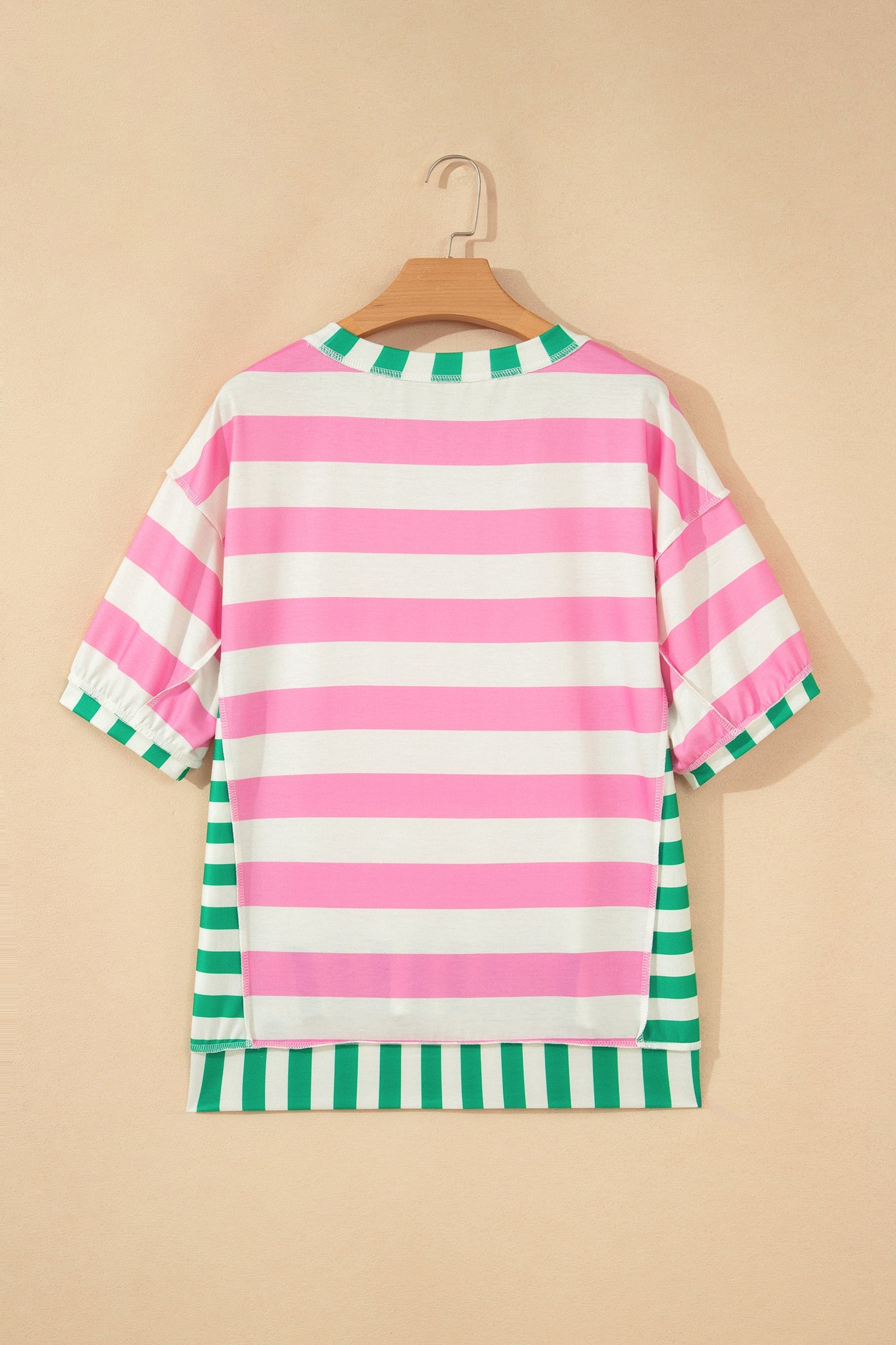 Pink Stripe Exposed Seam Contrast Patchwork Oversized Top