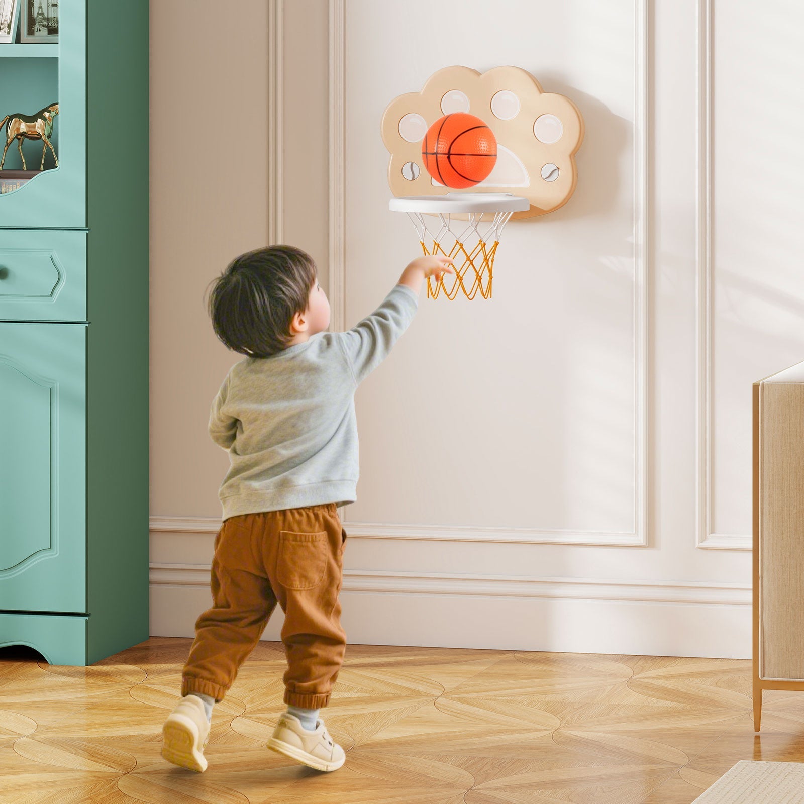 3 in 1 Kids Basketball Hoop with Basketball and Foldable Rim