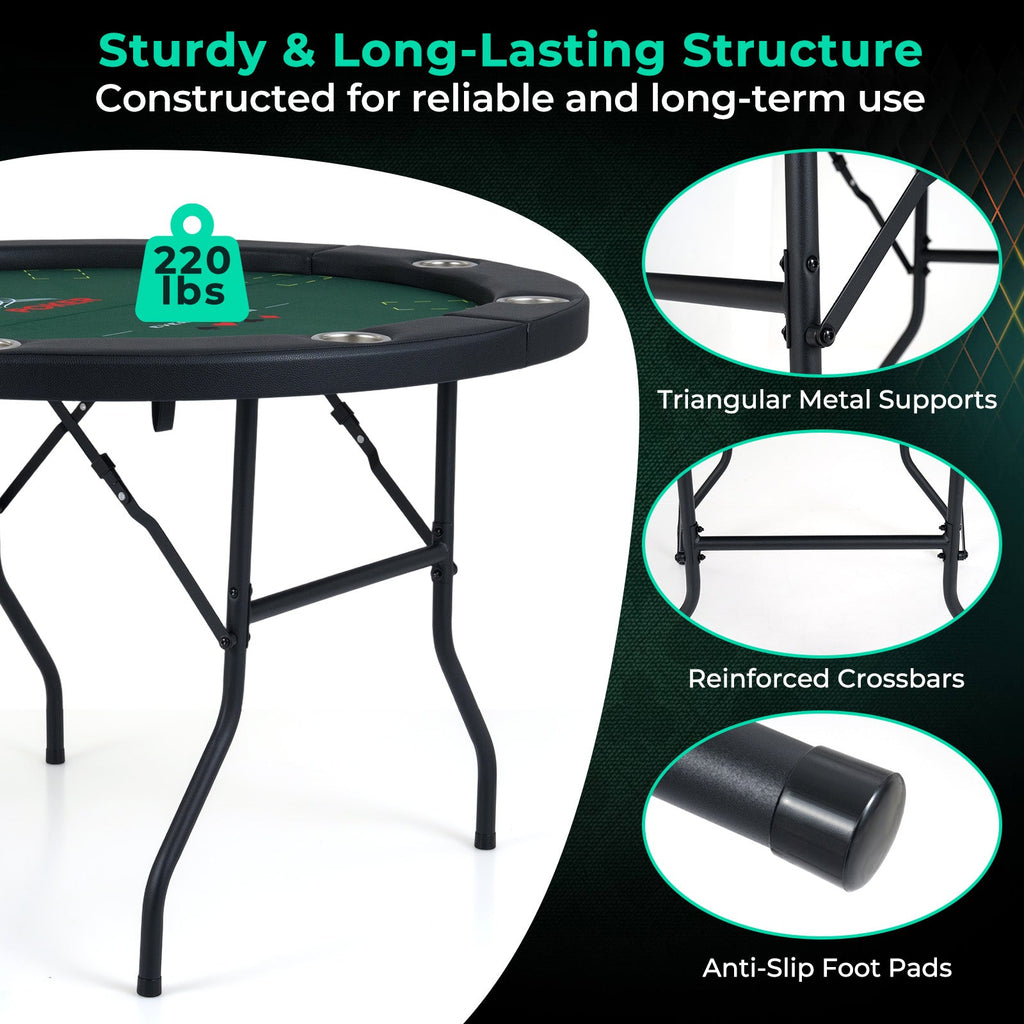48 Inch Foldable Poker Table with 8 Cup Holders and Padded Edges